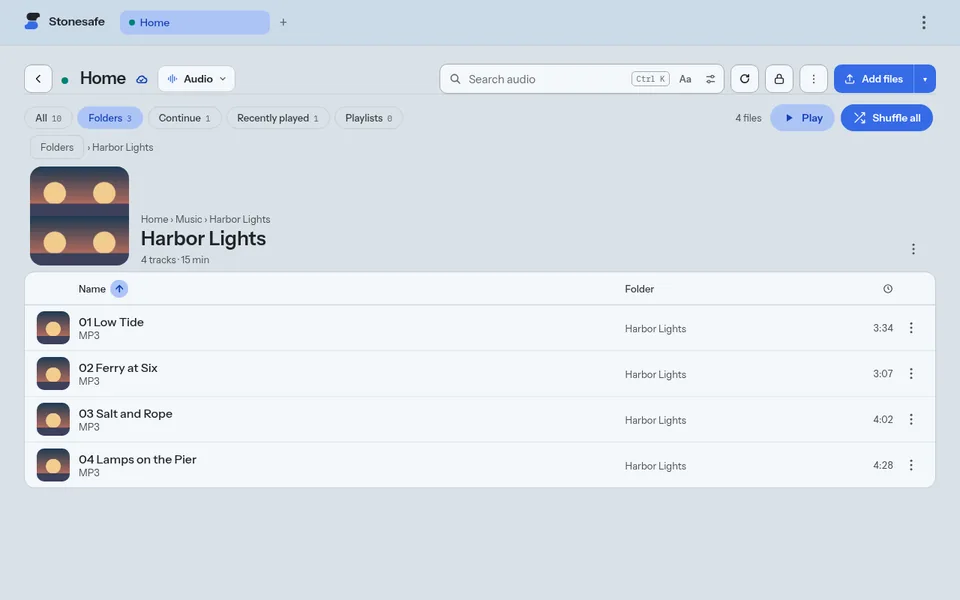 An album folder in the Audio mode, with its tracks.