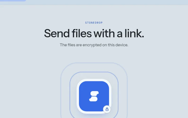 The Stonedrop page with a large button to choose files.